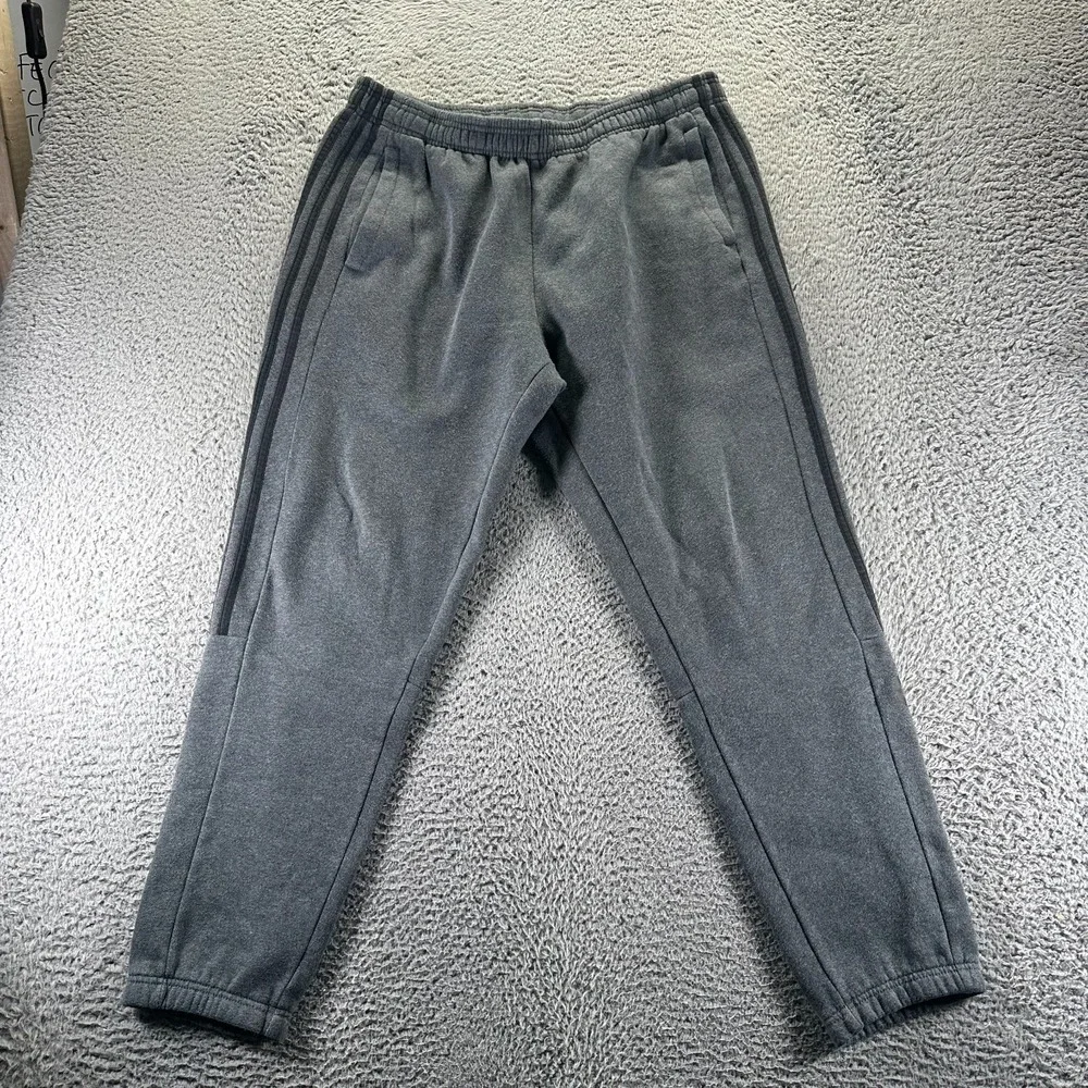 Adidas Sweatpants Mens XL Gray‎ Cotton Fleece Lined Tapered Striped Performance